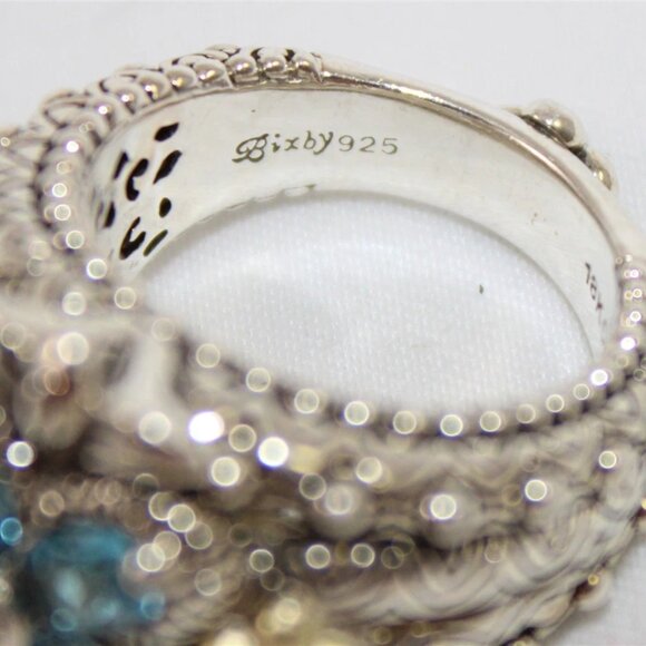 Barbara Bixby Sterling Silver & 18K Blue Topaz Flower Fashion Ring Size 6.25 - Picture 6 of 10